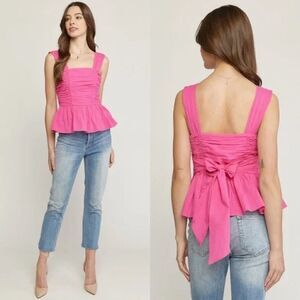 Entro Women’s Pink Bow Peplum Top Size Large